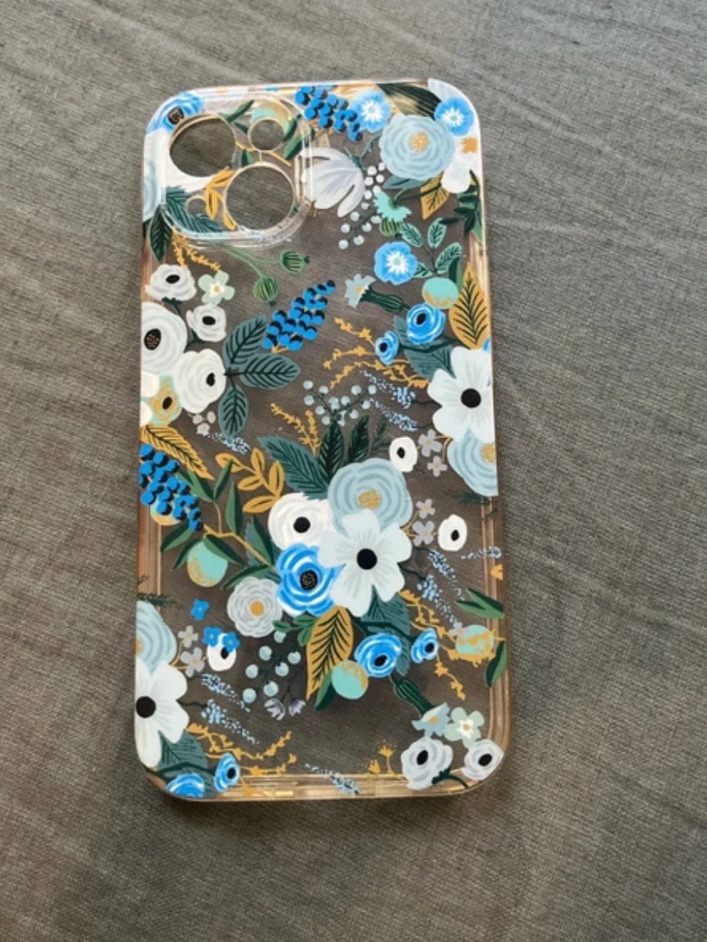 Floral Clear Phone 13 Case with Blue & White Flowers